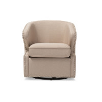 Baxton Studio DB-203-Beige Finley Mid-century Beige Fabric Swivel Armchair